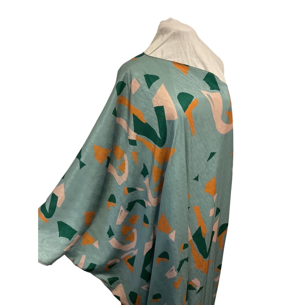 Diarrablu Asymmetrical Flowy Caftan With Abstract Design In Green & Orange - Picture 2 of 6